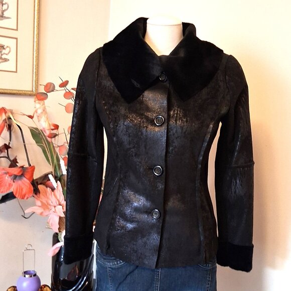 NWT Simon Chang Women's Black Faux Leather Petite Jacket with Pockets - Picture 1 of 13